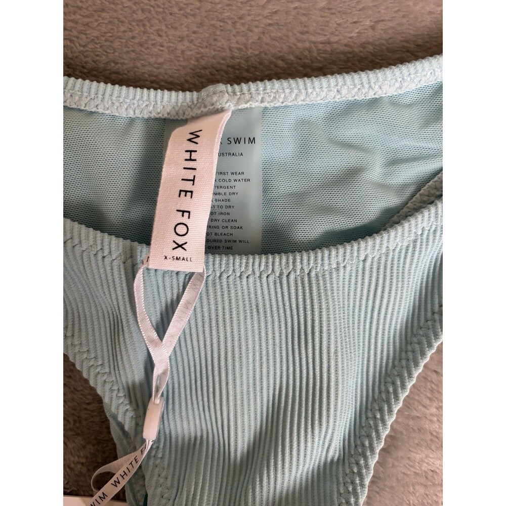 White Fox NWT Blue Swim Ribbed Palm Springs Bikini Top Del Marcos Bottom XS - Picture 5 of 7